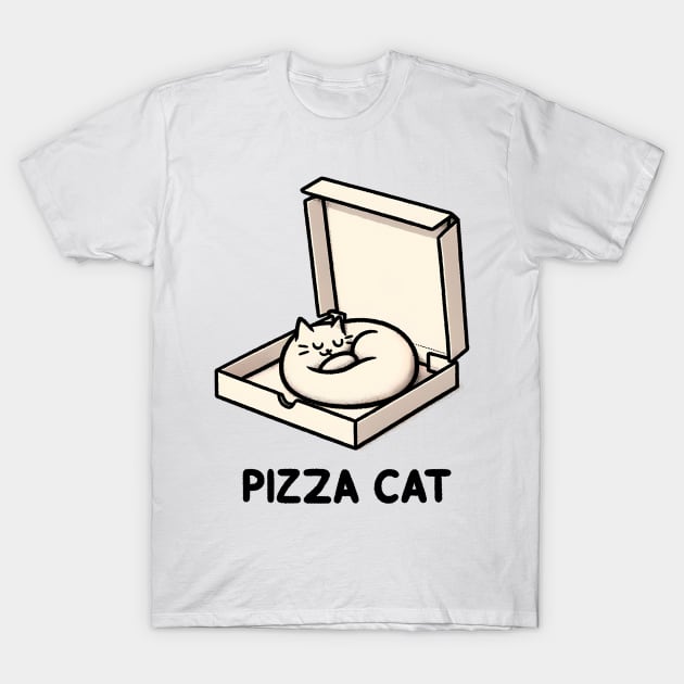 Funny Cute Cat Sleeping inside Pizza Box T-Shirt by dukito